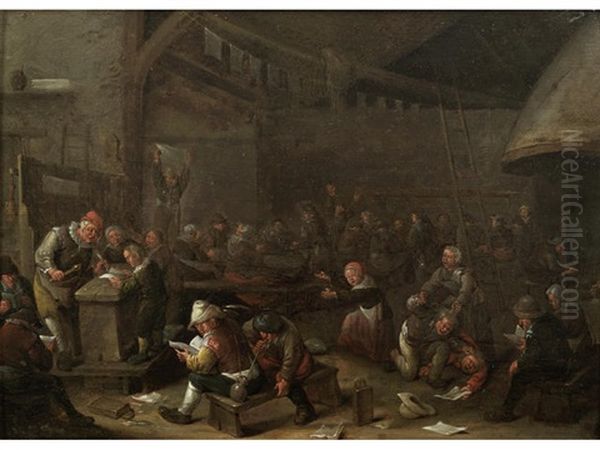 Peasants Drinking And Brawling In A Tavern Oil Painting by Egbert van Heemskerck the Younger