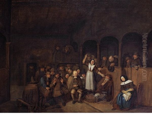 A Quakers Meeting Oil Painting by Egbert van Heemskerck the Younger