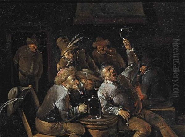 Peasants Drinking And Smoking In A Tavern Oil Painting by Egbert van Heemskerck the Younger