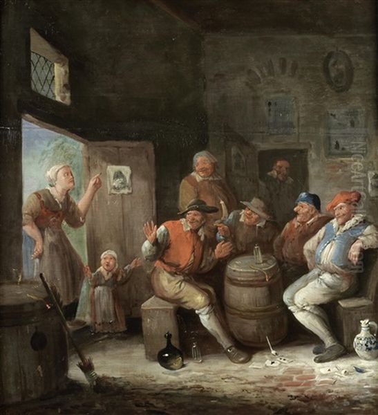 Peasants Drinking In A Tavern Interior Oil Painting by Egbert van Heemskerck the Younger