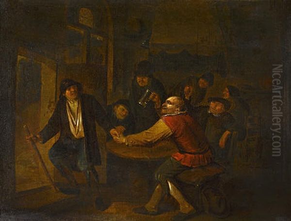 Peasants Drinking In A Tavern Interior Oil Painting by Egbert van Heemskerck the Younger