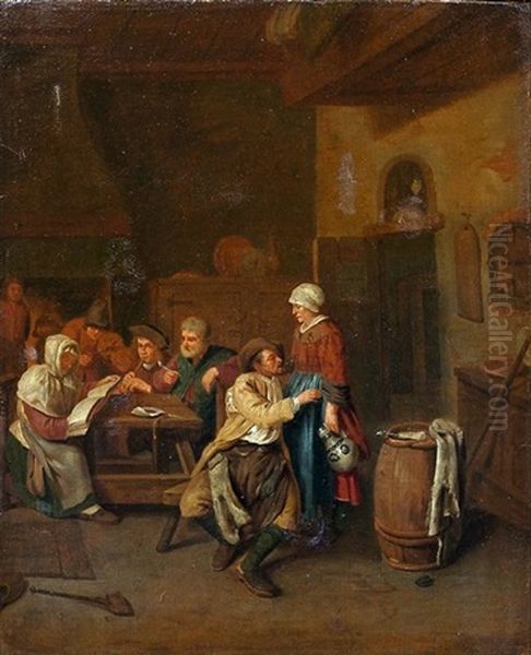 Wirtshausszene Mit Musizierender Gesellschaft An Einem Tisch Und Einem Schakernden Paar Im Vordergrund Oil Painting by Egbert van Heemskerck the Younger