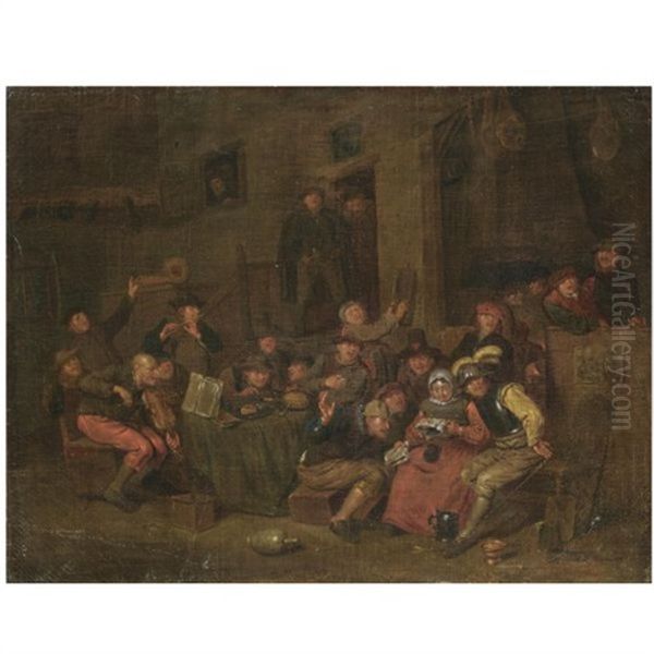 A Tavern Interior With Peasants Merrymaking Oil Painting by Egbert van Heemskerck the Younger