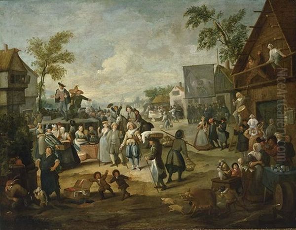 A Fair With A Quack Pulling Teeth In A Village Oil Painting by Egbert van Heemskerck the Younger