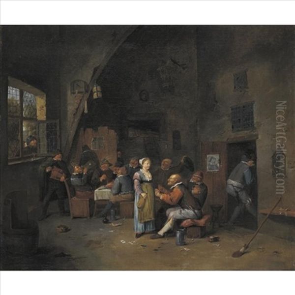 Boors Carousing And Eating In A Tavern Oil Painting by Egbert van Heemskerck the Younger