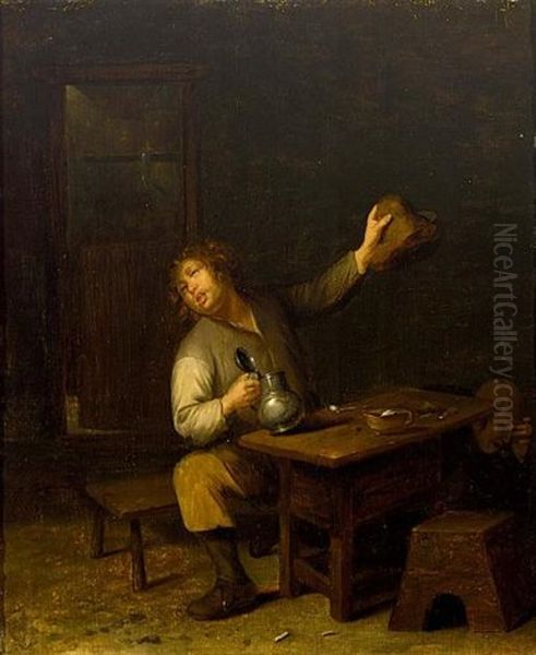 A Peasant Drinking At A Table In An Inn Oil Painting by Egbert van Heemskerck the Younger