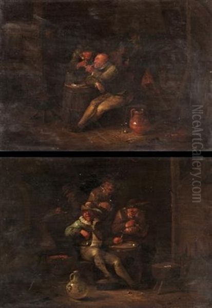 Tavern Interiors (pair) Oil Painting by Egbert van Heemskerck the Younger