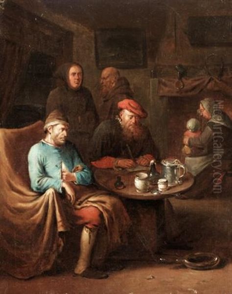 Interior With A Doctor And Monks Visiting An Invalid Oil Painting by Egbert van Heemskerck the Younger