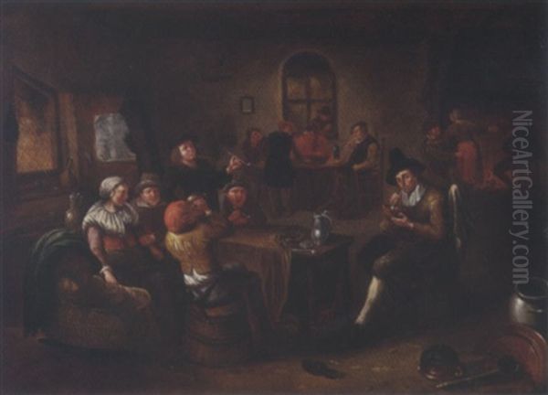 Merry Company Drinking And Smoking In An Inn Oil Painting by Egbert van Heemskerck the Younger