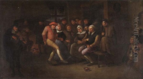 Bauernfest In Einem Wirsthaus. Ein Geiger Spielt Zum Tanz Auf Oil Painting by Egbert van Heemskerck the Younger