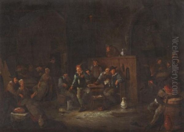 Tanzende Und Zechende Bauern Im Wirtshaus. Reiche Personnenstaffge Oil Painting by Egbert van Heemskerck the Younger