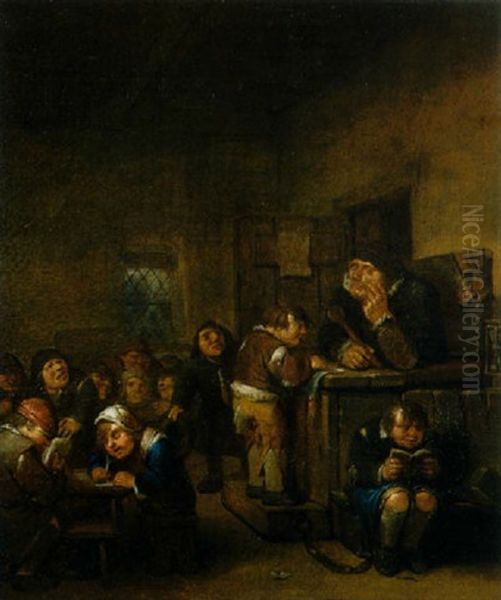 Eine Bauernschule Mit Einem Angeketteten Schuler by Egbert van Heemskerck the Younger