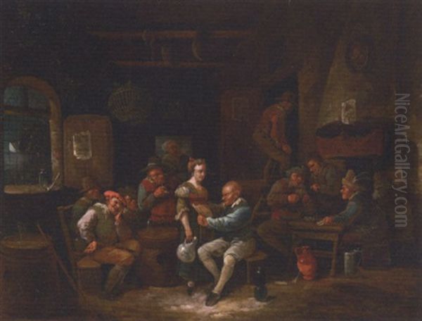 Boors Drinking And Gambling In A Tavern Oil Painting by Egbert van Heemskerck the Younger