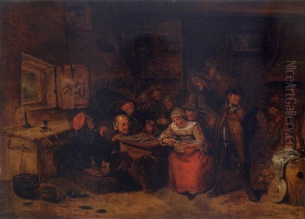 Peasants Smoking And Drinking In An Interior Oil Painting by Egbert van Heemskerck the Younger