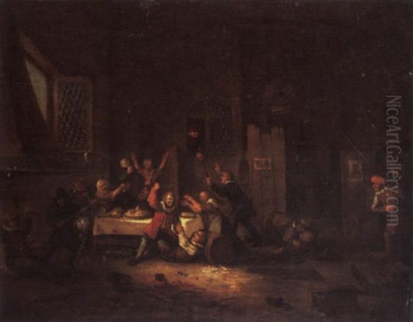 Peasants Brawling In A Tavern Oil Painting by Egbert van Heemskerck the Younger