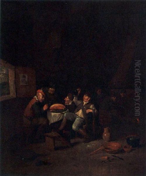 Peasants Eating And Drinking In An Interior Oil Painting by Egbert van Heemskerck the Younger