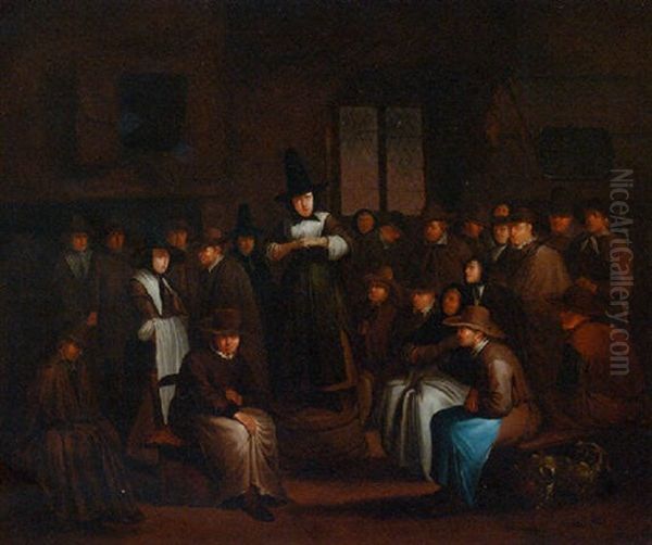 A Quaker Meeting Oil Painting by Egbert van Heemskerck the Younger