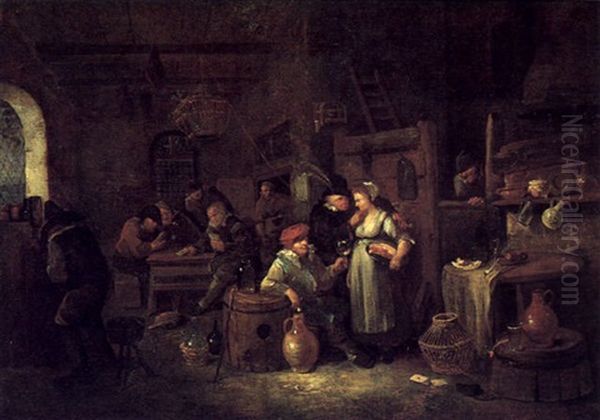 Zechende, Kartenspielende Und Karessierende Bauern Im Wirtshaus Oil Painting by Egbert van Heemskerck the Younger