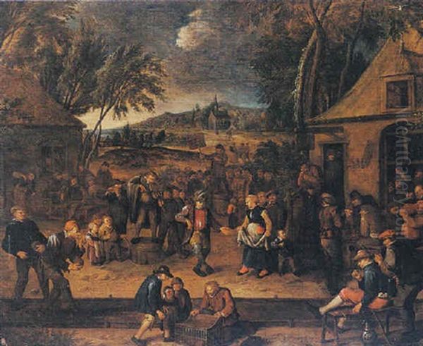 Figures Dancing And Bowling In Front Of An Inn Oil Painting by Egbert van Heemskerck the Younger