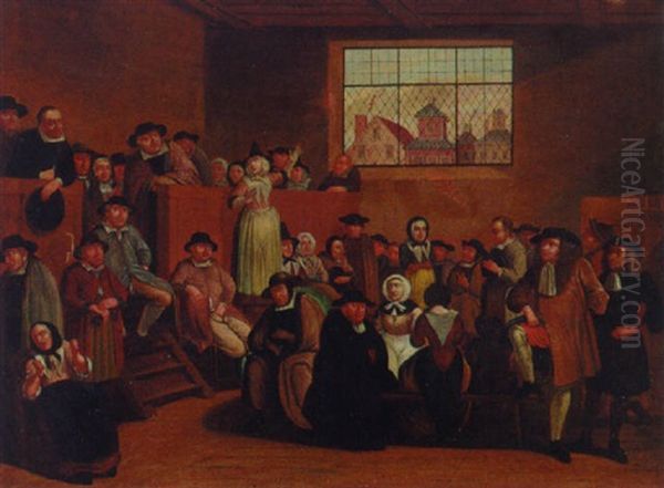 A Quaker Meeting Oil Painting by Egbert van Heemskerck the Younger