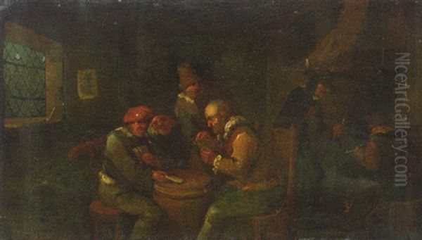 Boors, Playing At Cards In An Inn Oil Painting by Egbert van Heemskerck the Younger