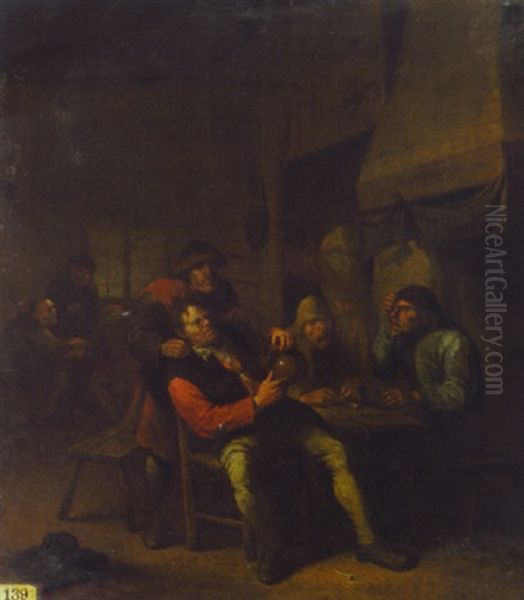 Peasants Carousing In An Interior Oil Painting by Egbert van Heemskerck the Younger