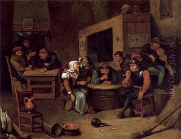 Musizierende, Zechende Und Kartenspielende Bauern Im Wirtshaus Oil Painting by Egbert van Heemskerck the Younger