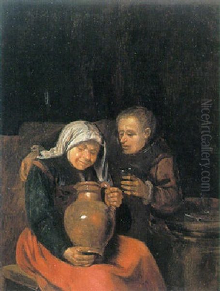 A Man And A Woman Drinking Oil Painting by Egbert van Heemskerck the Younger