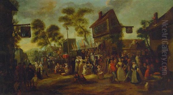 A Village Fair Oil Painting by Egbert van Heemskerck the Younger