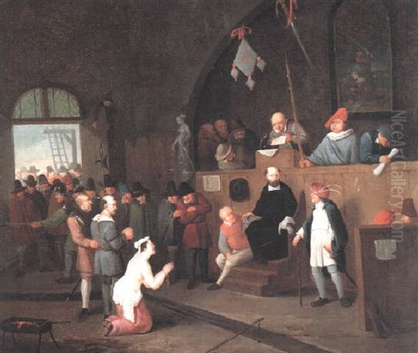 Interior Of A Courtroom With A Woman Pleading For Clemency Oil Painting by Egbert van Heemskerck the Younger