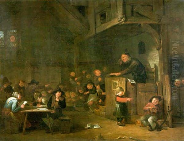 The Interior Of A School Room With Unruly Pupils Oil Painting by Egbert van Heemskerck the Younger