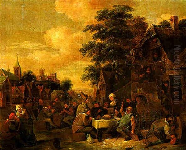 Boors Drinking And Smoking At Tables Outside An Inn Oil Painting by Egbert van Heemskerck the Younger