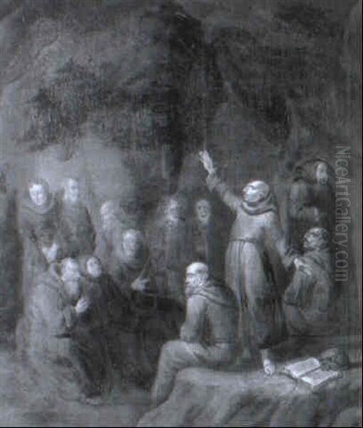 Gathering Of Augustinian Monks In A Cave Oil Painting by Egbert van Heemskerck the Younger