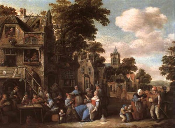 Feiernde Bauern Auf Einer Dorfstrase Oil Painting by Egbert van Heemskerck the Younger