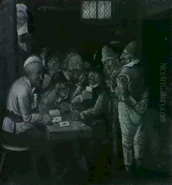 Peasants Playing Cards In A Inn Oil Painting by Egbert van Heemskerck the Younger