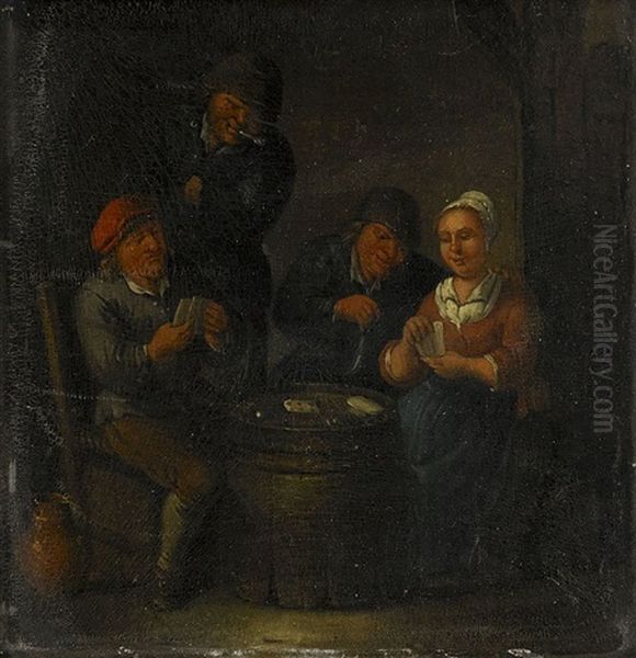 Interior Med Kortspelare Oil Painting by Marten Heemskerck van der Heck