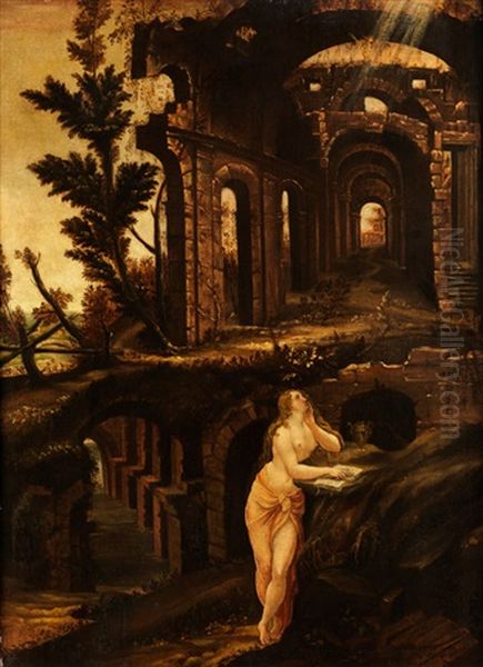 Ruinenlandschaft Mit Der Busserin Magdalena by Maerten Jacobsz van Heemskerck