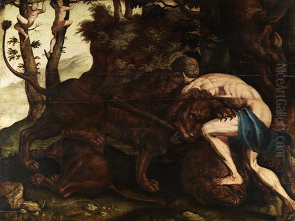 Herkules Im Kampf Mit Dem Nemeischen Lowen Oil Painting by Maerten Jacobsz van Heemskerck