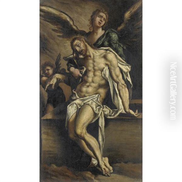 Cristo Sorretto Dagli Angeli Oil Painting by Maerten Jacobsz van Heemskerck