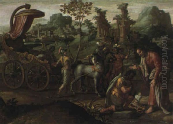 The Baptism Of The Ethiopian Eunuch Oil Painting by Maerten Jacobsz van Heemskerck