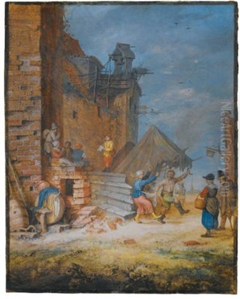 Peasants Dancing And Singing By A Crumbling Castle Oil Painting by Gerrit Adriaensz de Heer