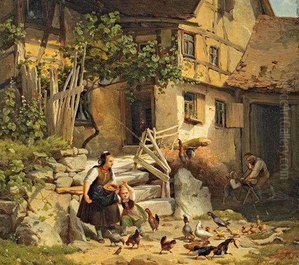 Hessische Bauern Vor Dem Gehoft Oil Painting by Johann Christian Heerdt