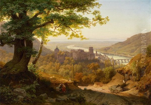 Blick Auf Heidelberg Mit Dem Schloss Oil Painting by Johann Christian Heerdt