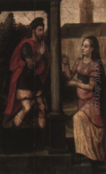 Two Figures By A Church (joachim And Anne?) Oil Painting by Lucas de Heere