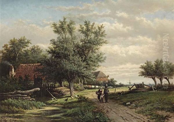 A Peasant Family On A Path Oil Painting by Georgius Heerebaart