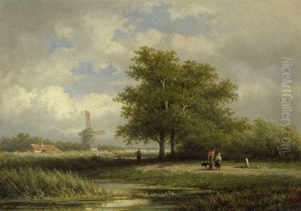 Hollandische Sommerlandschaft Mit Windmuhle Oil Painting by Georgius Heerebaart