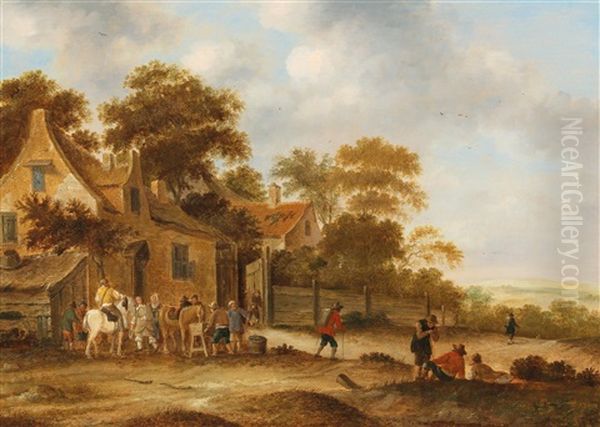 Resting Outside A Tavern Oil Painting by Thomas Heeremans