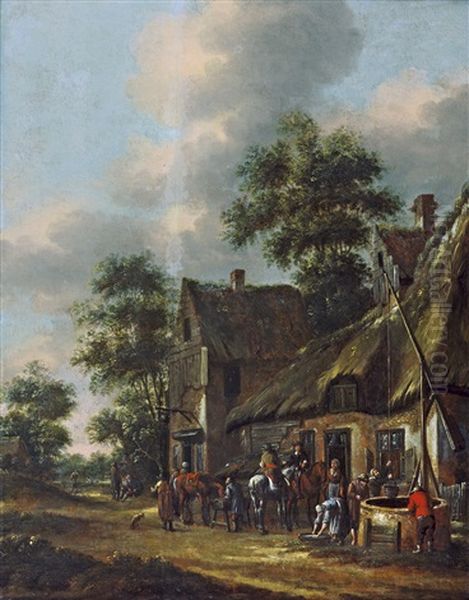 Dorfstrasse Mit Reitern Vor Einem Wirtshaus Oil Painting by Thomas Heeremans