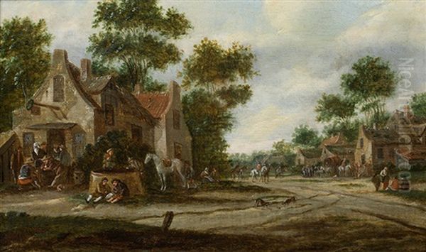 Village Scene Oil Painting by Thomas Heeremans