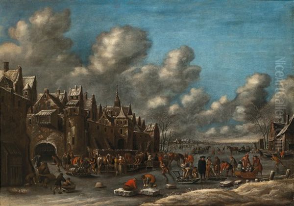 A Winter Landscape With Skaters by Thomas Heeremans